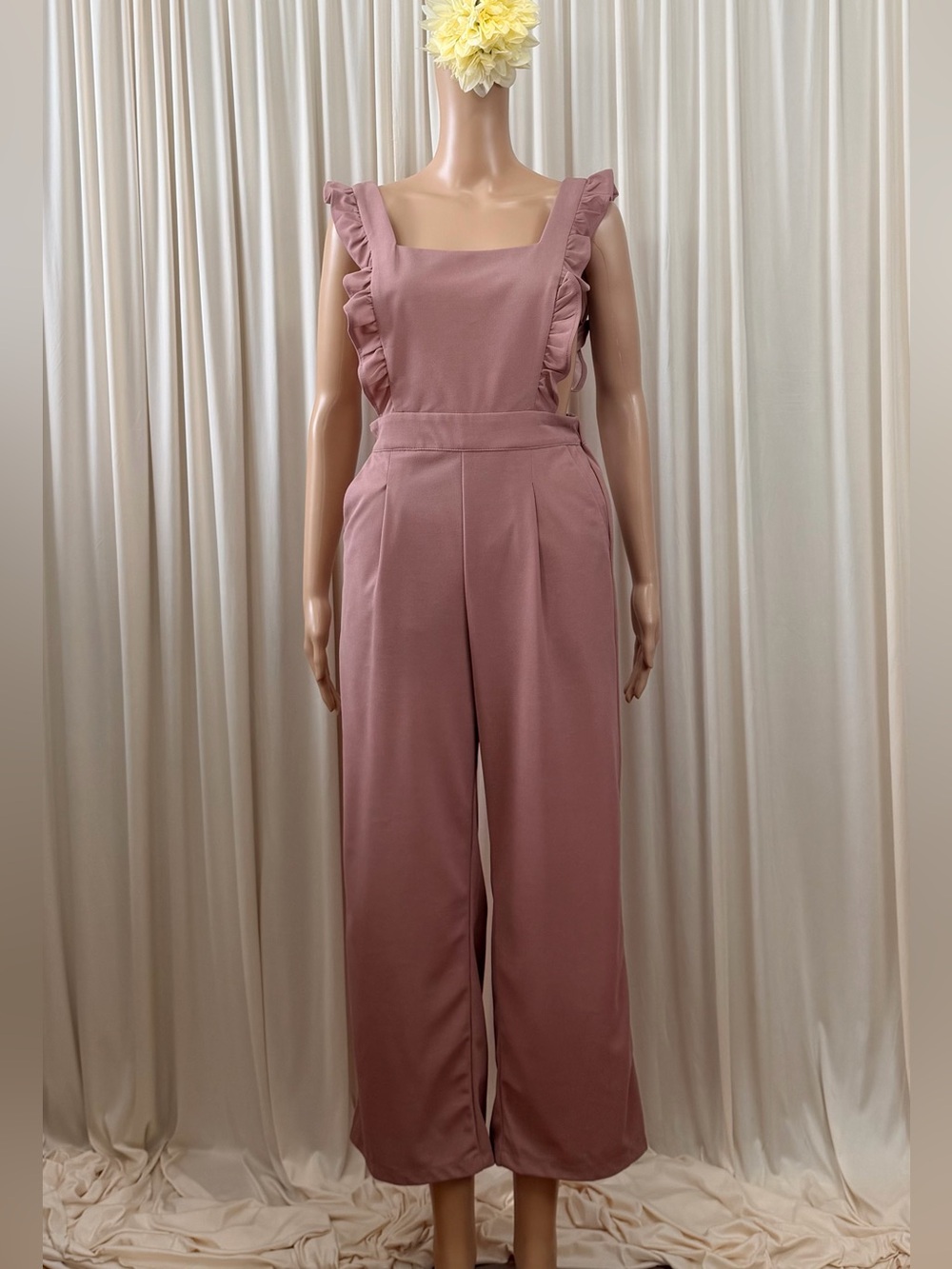 NEW Ruffled Strap Wide-Leg Jumpsuit in Mauve Size M-L